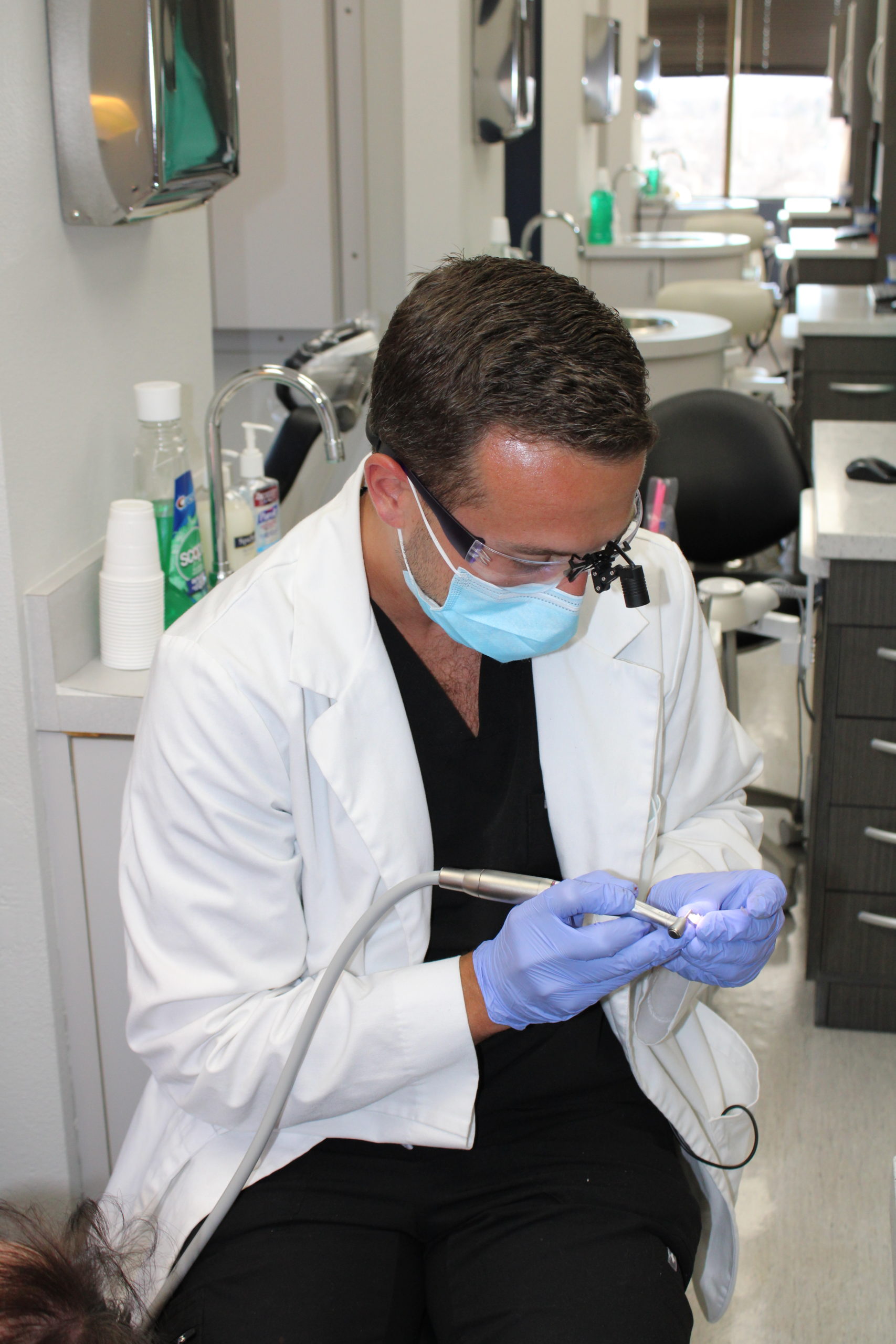 Dr. Drylan McKnight working on a dental restoration